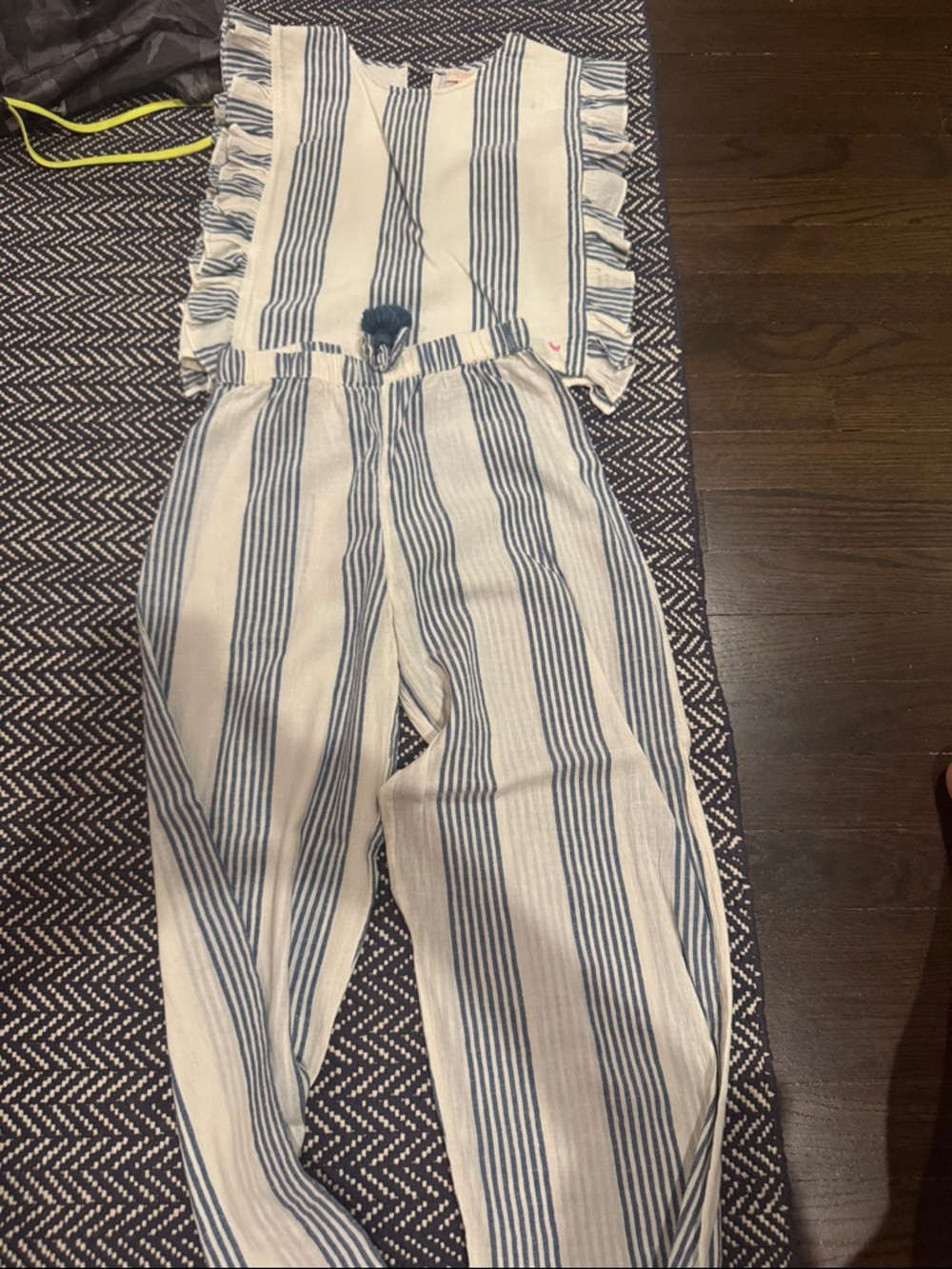 Pink Chicken Cream and Blue Striped Kids Jumpsuit